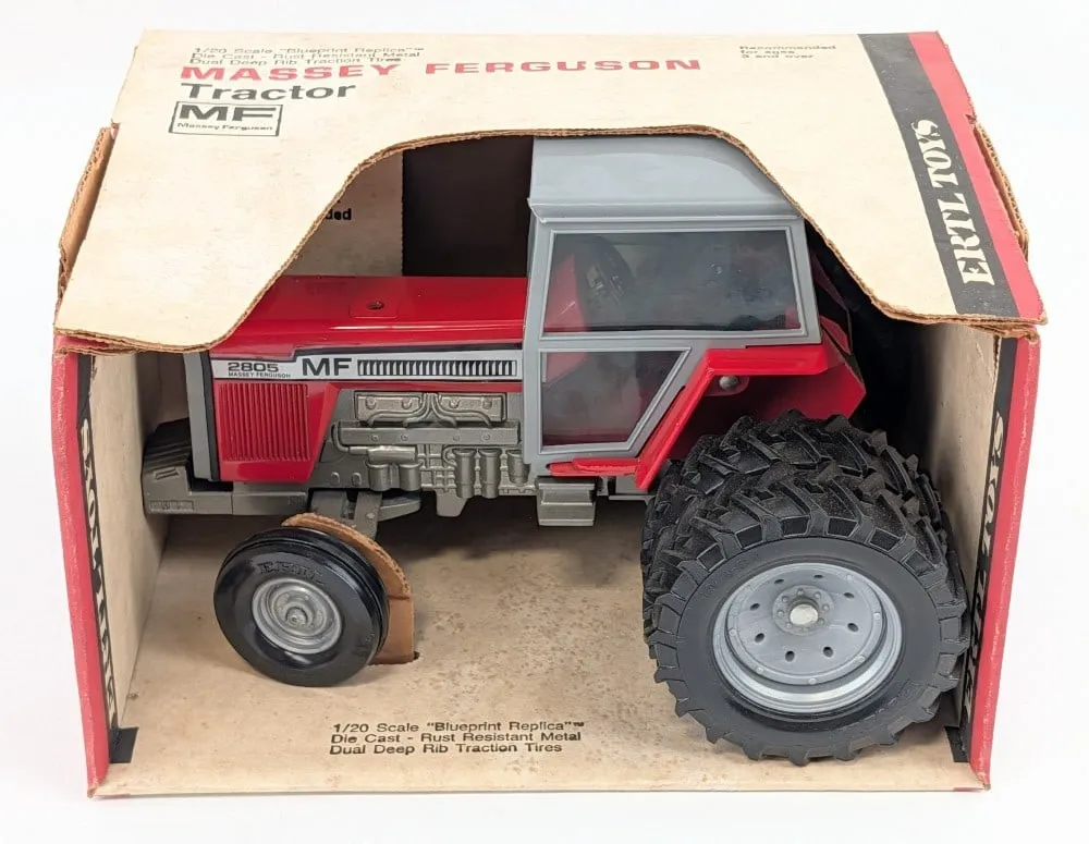 ERTL Massey Ferguson 2805 Tractor 1:20 die-cast Blueprint Replica #1108, box with tractor in tray