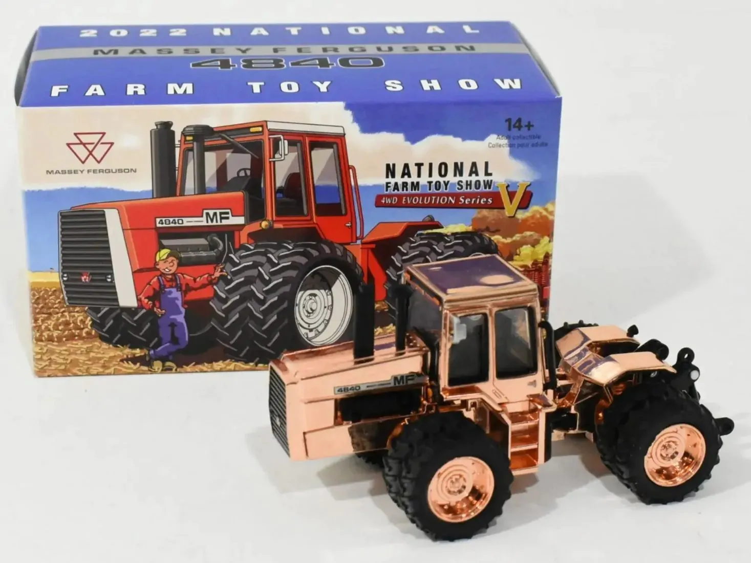 Copper Chrome edition Ertl Massey Ferguson 4840 4WD w/Duals 1:64 die-cast replica with box, 2022 National Farm Toy Show